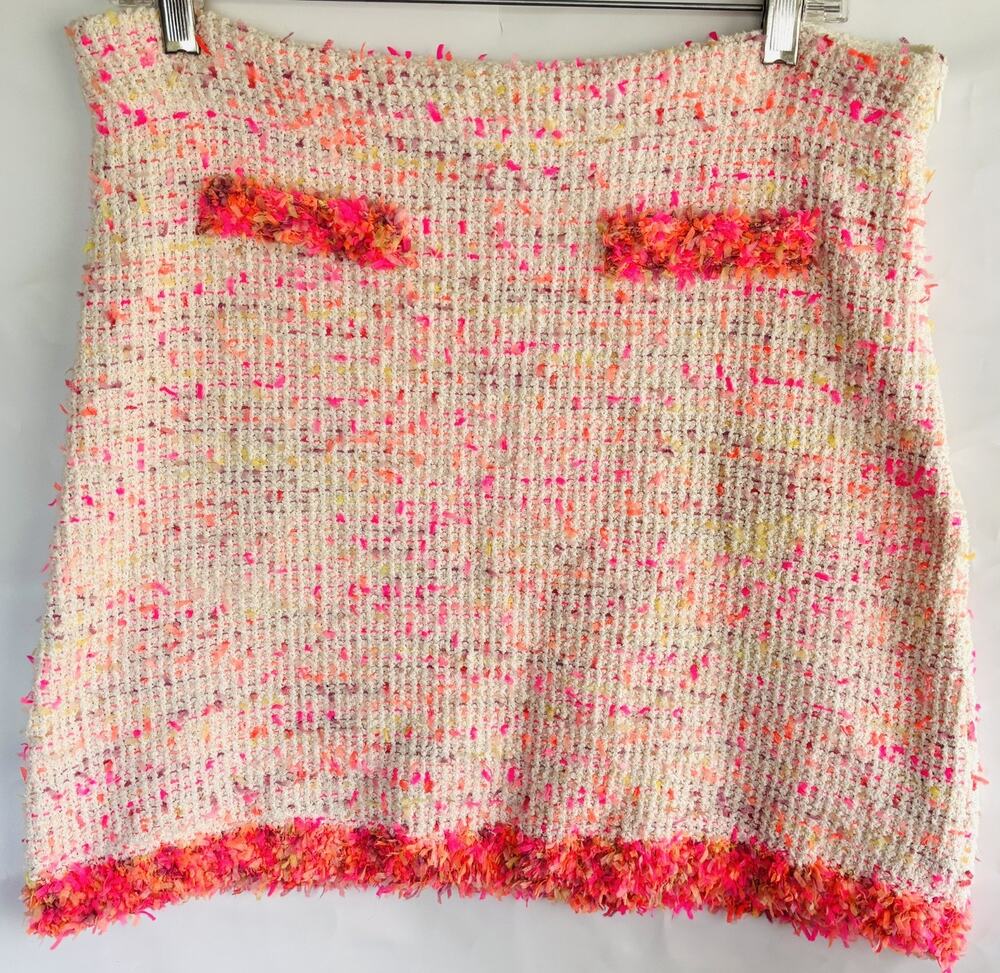 Zara Mini Skirt Tweed Confetti Neon Pink Orange Cream Side Zip Size L